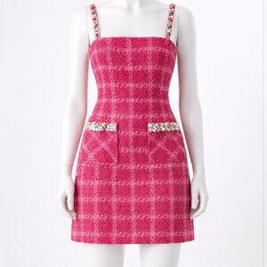 Embellished Pink Tweed Mini Dress